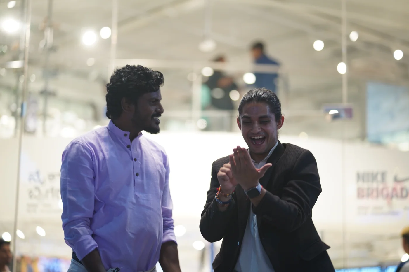 Saran with a fellow performer in B.S.E. Nukkad Natak